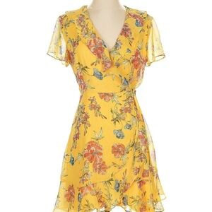 Lush Yellow Wrap Sundress with Flutter Sleeves for Cocktail Events
